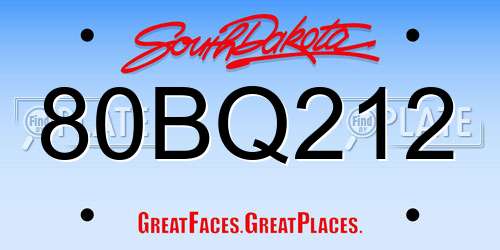 80BQ212 South Dakota License Plate