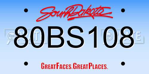 80BS108 South Dakota License Plate