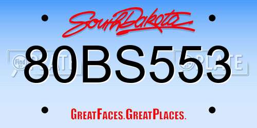 80BS553 South Dakota License Plate