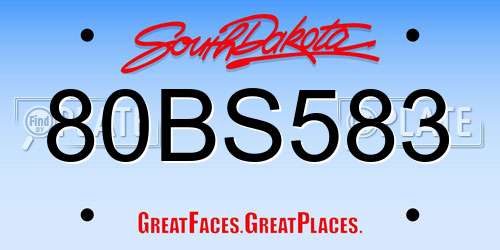 80BS583 South Dakota License Plate
