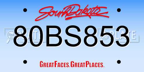 80BS853 South Dakota License Plate