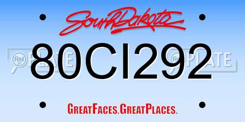 80CI292 South Dakota License Plate