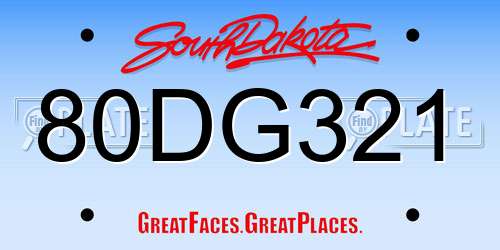 80DG321 South Dakota License Plate