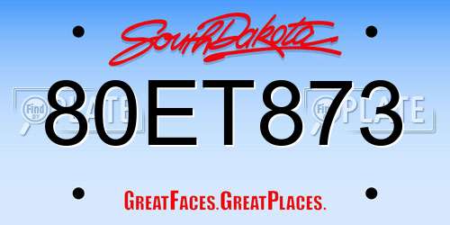 80ET873 South Dakota License Plate
