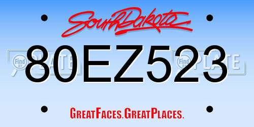 80EZ523 South Dakota License Plate