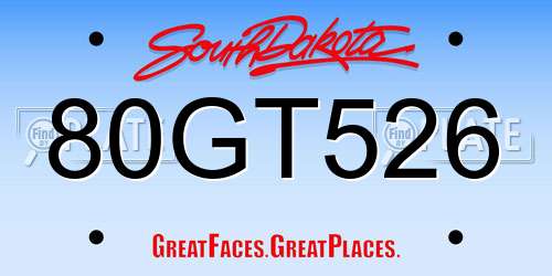 80GT526 South Dakota License Plate