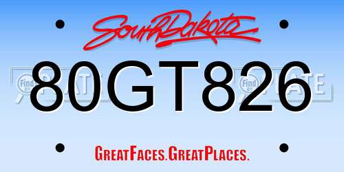 80GT826 South Dakota License Plate