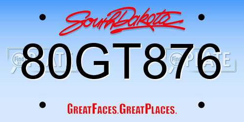 80GT876 South Dakota License Plate