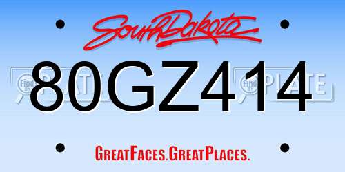 80GZ414 South Dakota License Plate