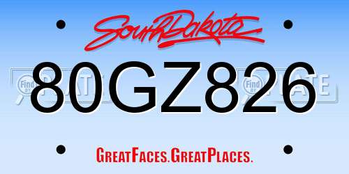 80GZ826 South Dakota License Plate