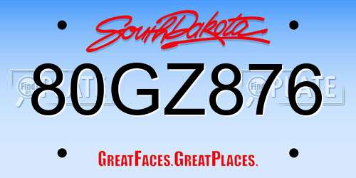 80GZ876 South Dakota License Plate