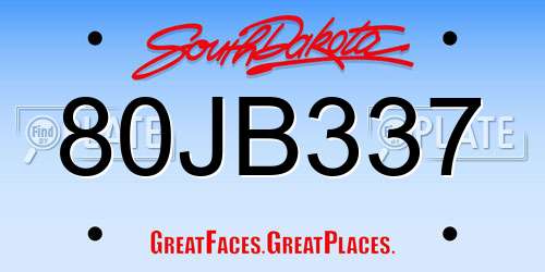 80JB337 South Dakota License Plate