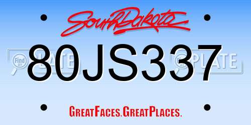 80JS337 South Dakota License Plate