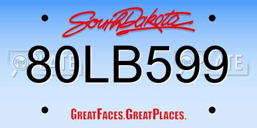 80LB599 South Dakota License Plate