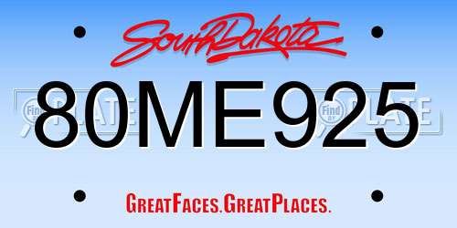 80ME925 South Dakota License Plate