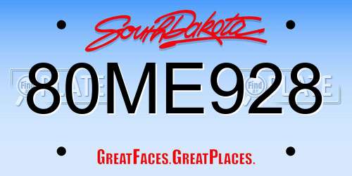 80ME928 South Dakota License Plate