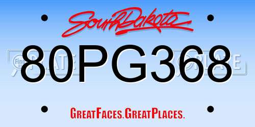 80PG368 South Dakota License Plate