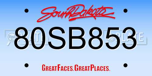 80SB853 South Dakota License Plate