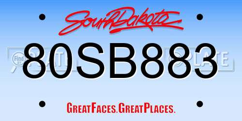 80SB883 South Dakota License Plate