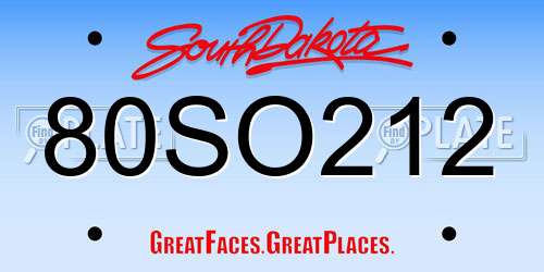 80SO212 South Dakota License Plate