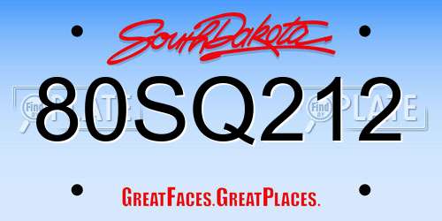 80SQ212 South Dakota License Plate