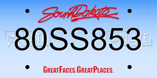 80SS853 South Dakota License Plate