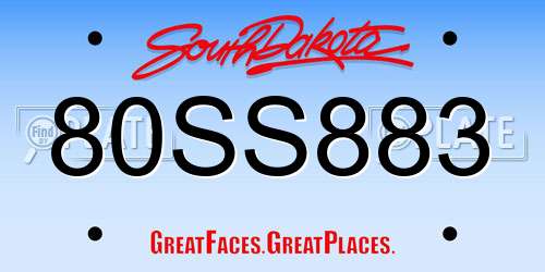 80SS883 South Dakota License Plate