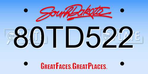 80TD522 South Dakota License Plate