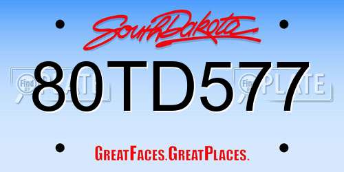 80TD577 South Dakota License Plate
