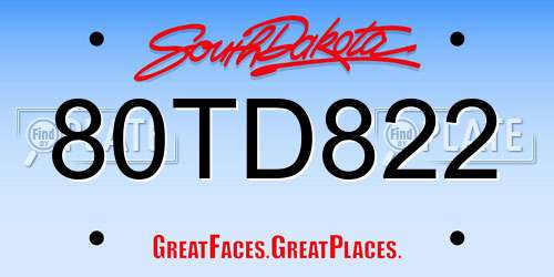 80TD822 South Dakota License Plate