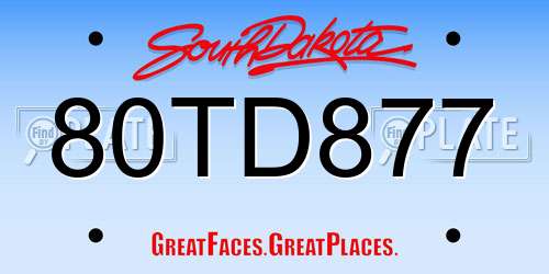 80TD877 South Dakota License Plate