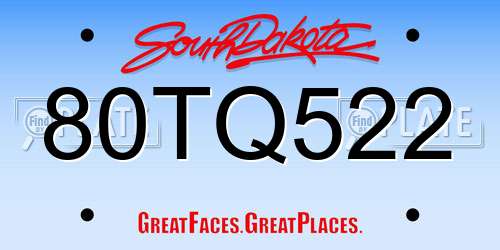 80TQ522 South Dakota License Plate