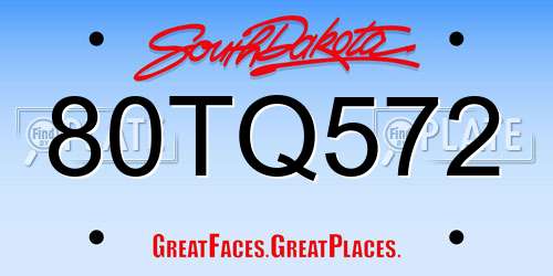80TQ572 South Dakota License Plate