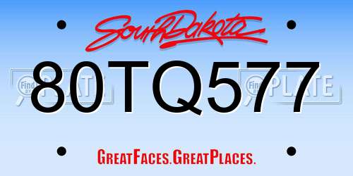 80TQ577 South Dakota License Plate
