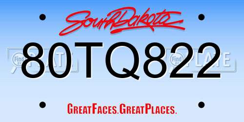 80TQ822 South Dakota License Plate