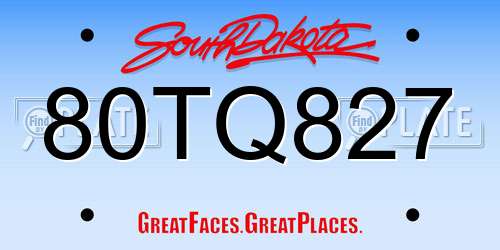 80TQ827 South Dakota License Plate