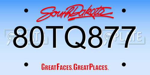 80TQ877 South Dakota License Plate