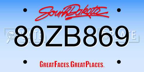 80ZB869 South Dakota License Plate
