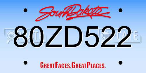 80ZD522 South Dakota License Plate