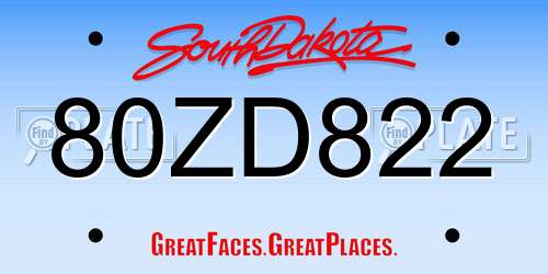 80ZD822 South Dakota License Plate