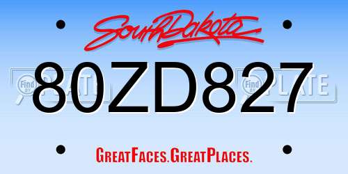 80ZD827 South Dakota License Plate