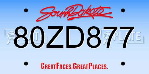 80ZD877 South Dakota License Plate