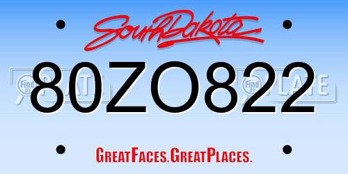80ZO822 South Dakota License Plate
