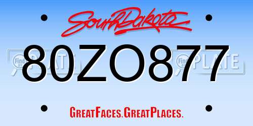 80ZO877 South Dakota License Plate
