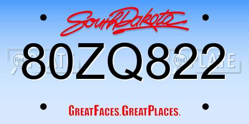 80ZQ822 South Dakota License Plate