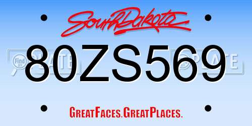 80ZS569 South Dakota License Plate