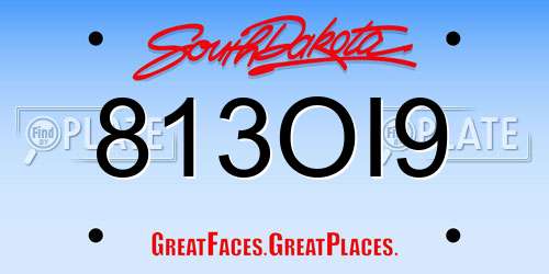 813OI9 South Dakota License Plate