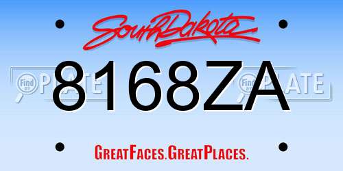 8168ZA South Dakota License Plate