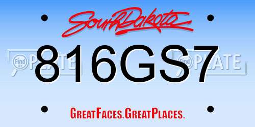 816GS7 South Dakota License Plate