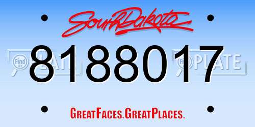 8188017 South Dakota License Plate